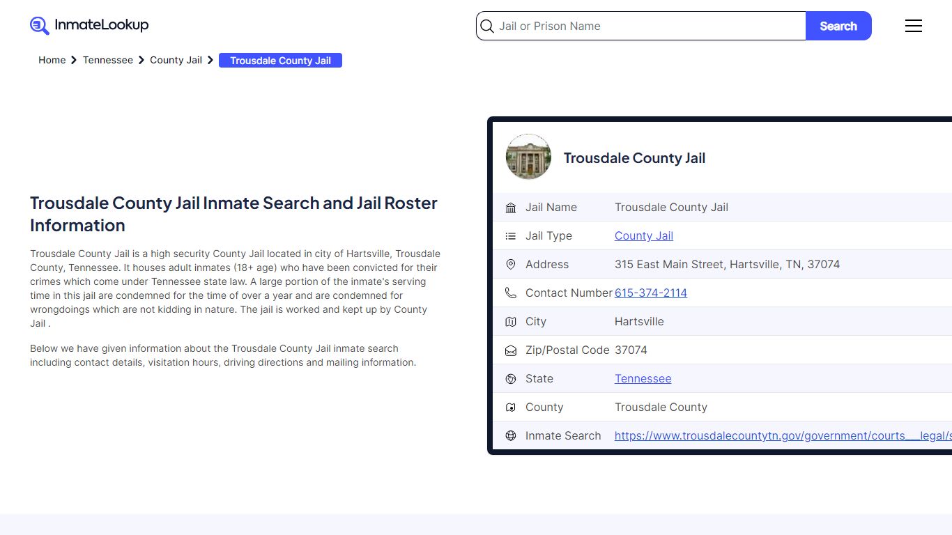 Trousdale County Jail Inmate Search - Hartsville Tennessee - Inmate Lookup