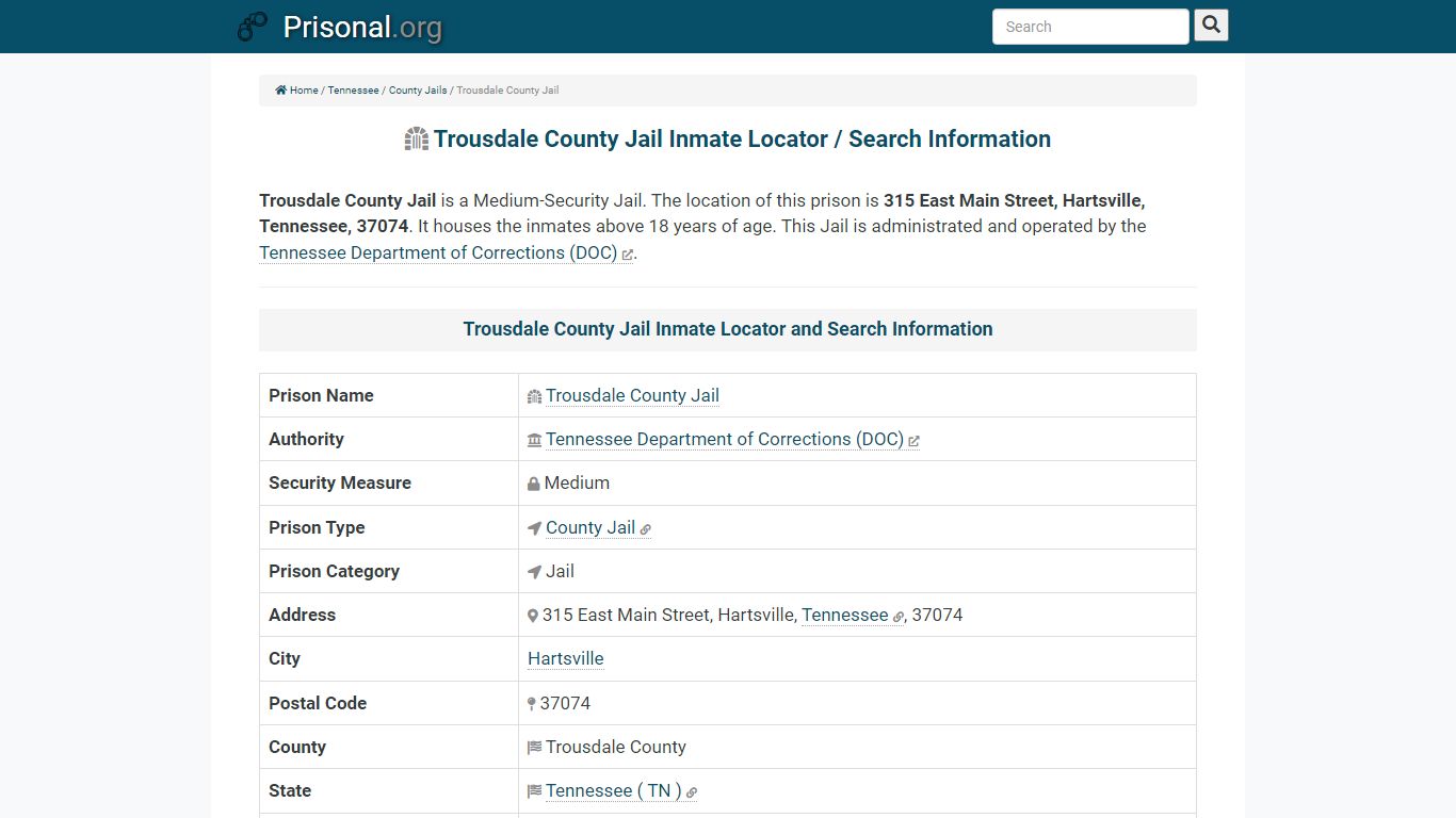 Trousdale County Jail Inmate Locator / Search Information